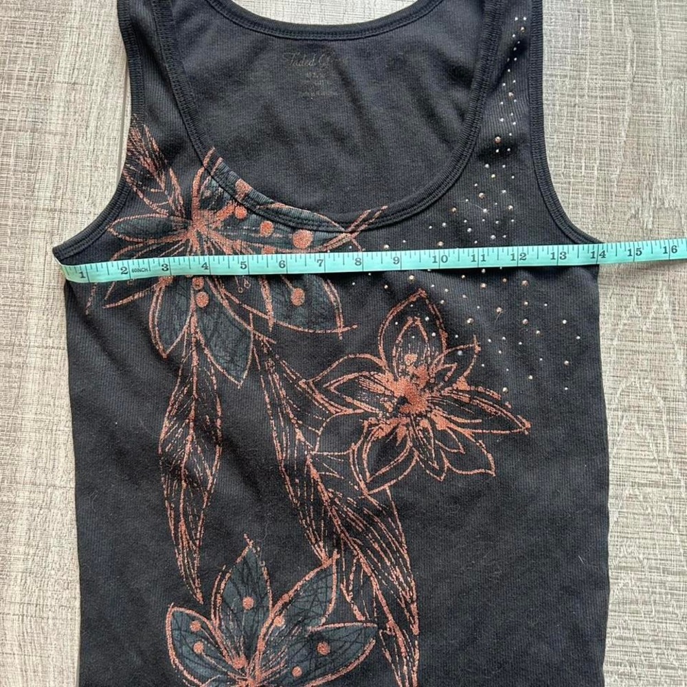 Y2K Rhinestone Floral‎ Tank Top – Black Copper Graphic - Size M/L - Picture 6 of 8